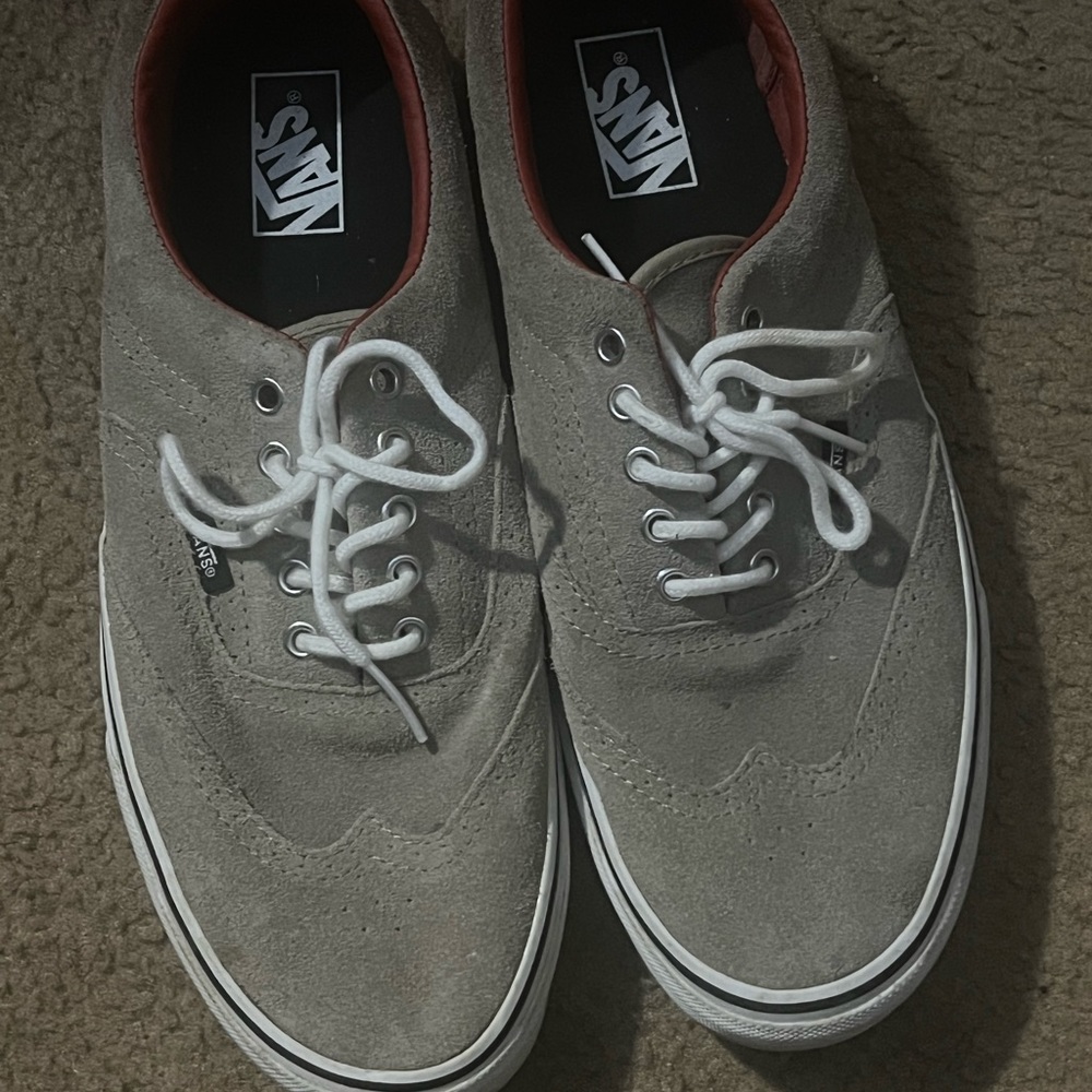 Vans suede tan with white and black with red trim
